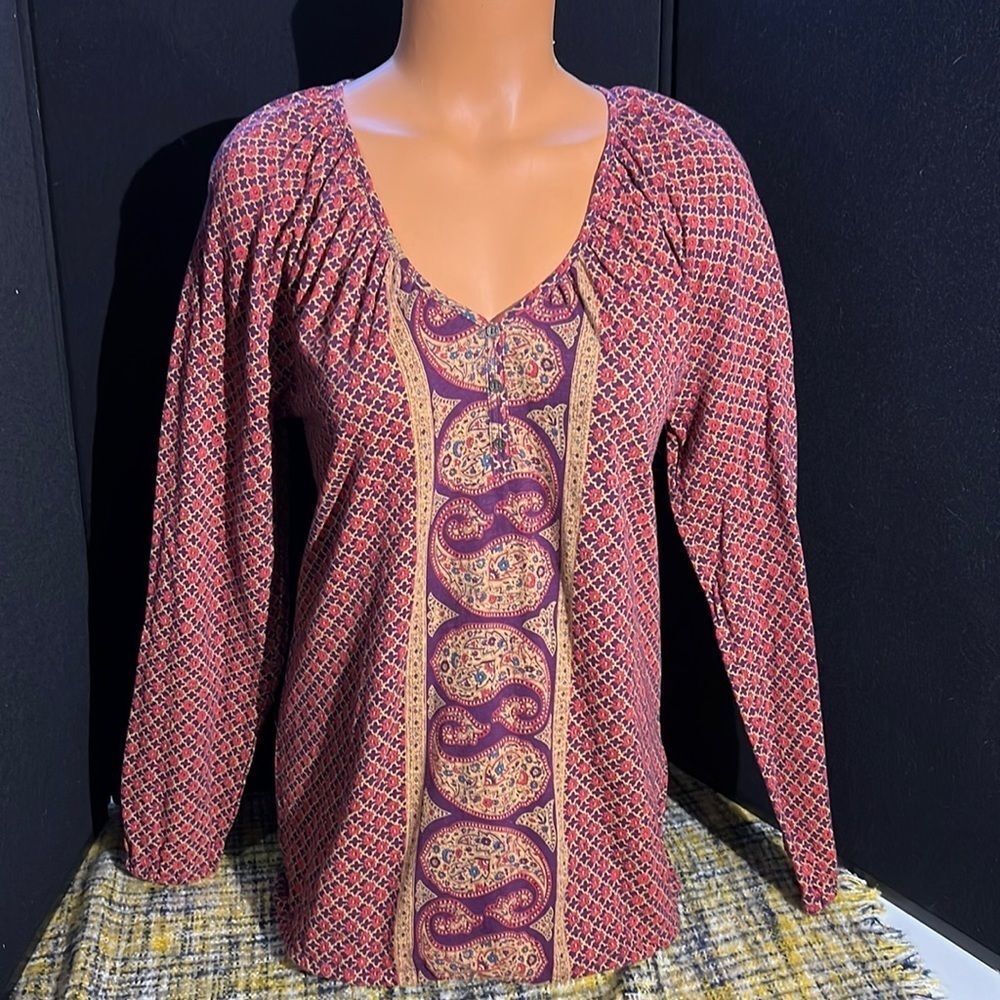 Lucky Brand Paisley and Floral Print V-Neck Blouse Size Small